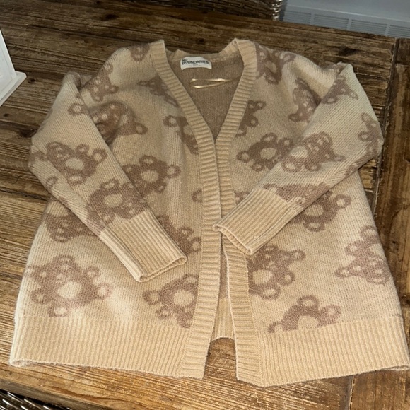 No Boundaries Sweaters - No Boundaries Cream and Brown Bear Cardigan